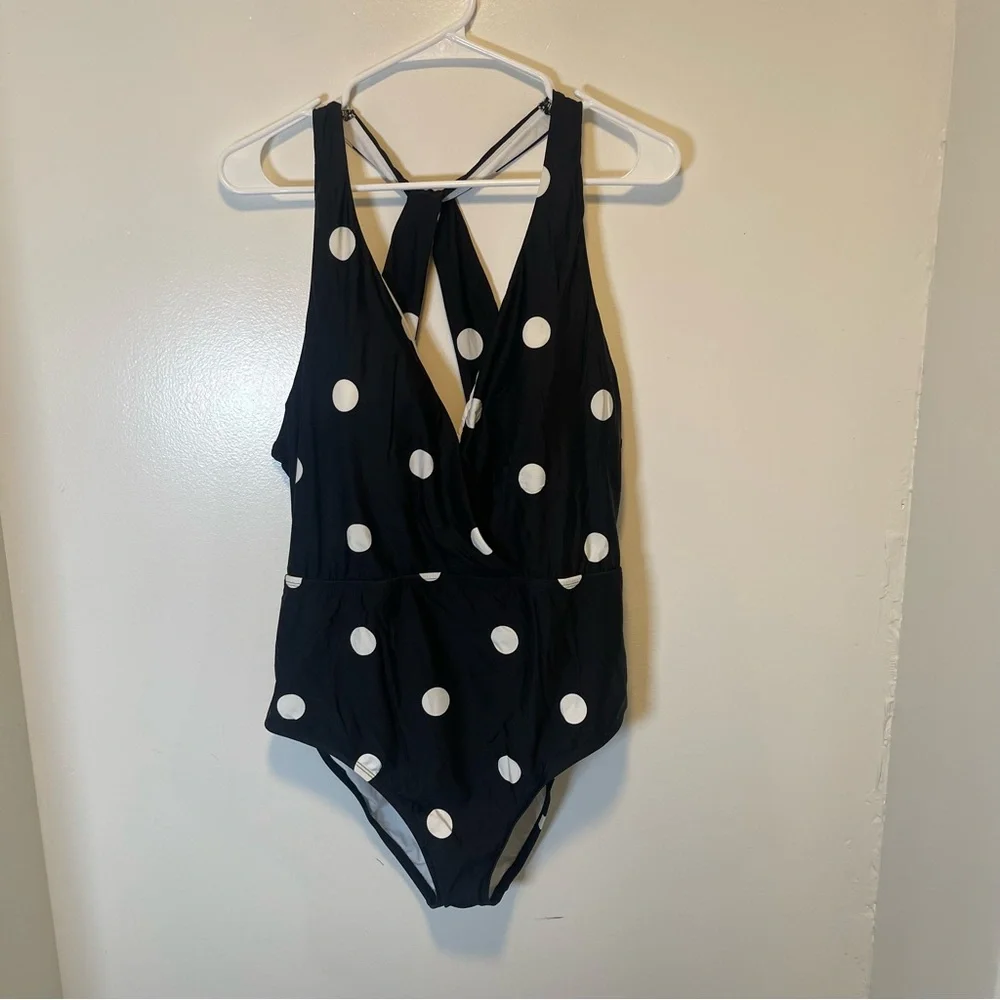 Jantzen black‎ and white polka dot one piece swimming suit women's size 16